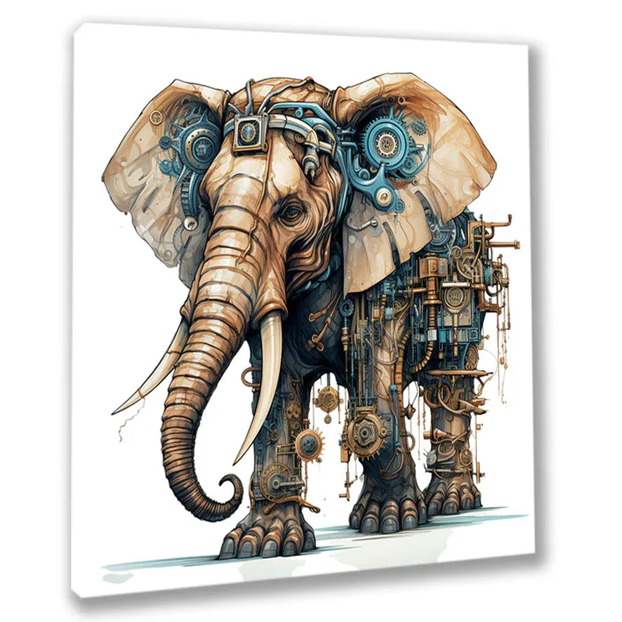 Wandbild Elefant 2 Steampunk Kunstdruck auf Leinwand direkt zum Aufhängen | Wandbild Galerie