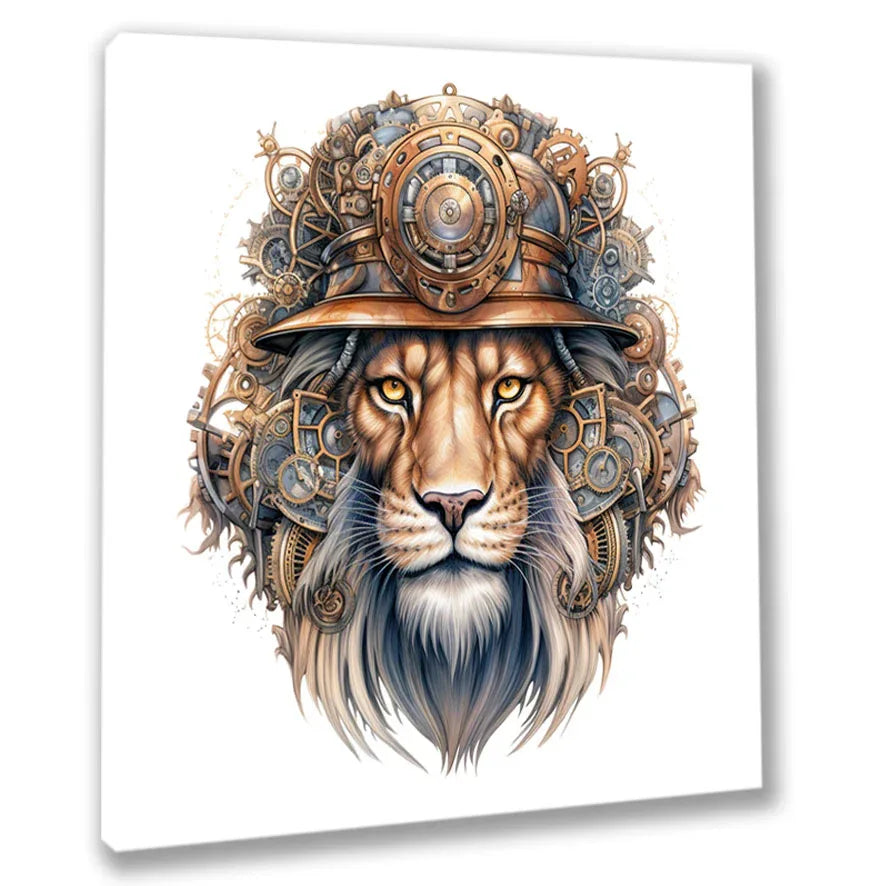 Wandbild Löwen 2 Steampunk Kunstdruck auf Leinwand direkt zum Aufhängen | Wandbild Galerie