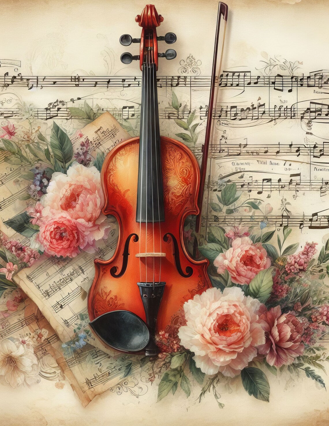 Wandbild Romantische Violine 2  Kunstdruck auf Leinwand