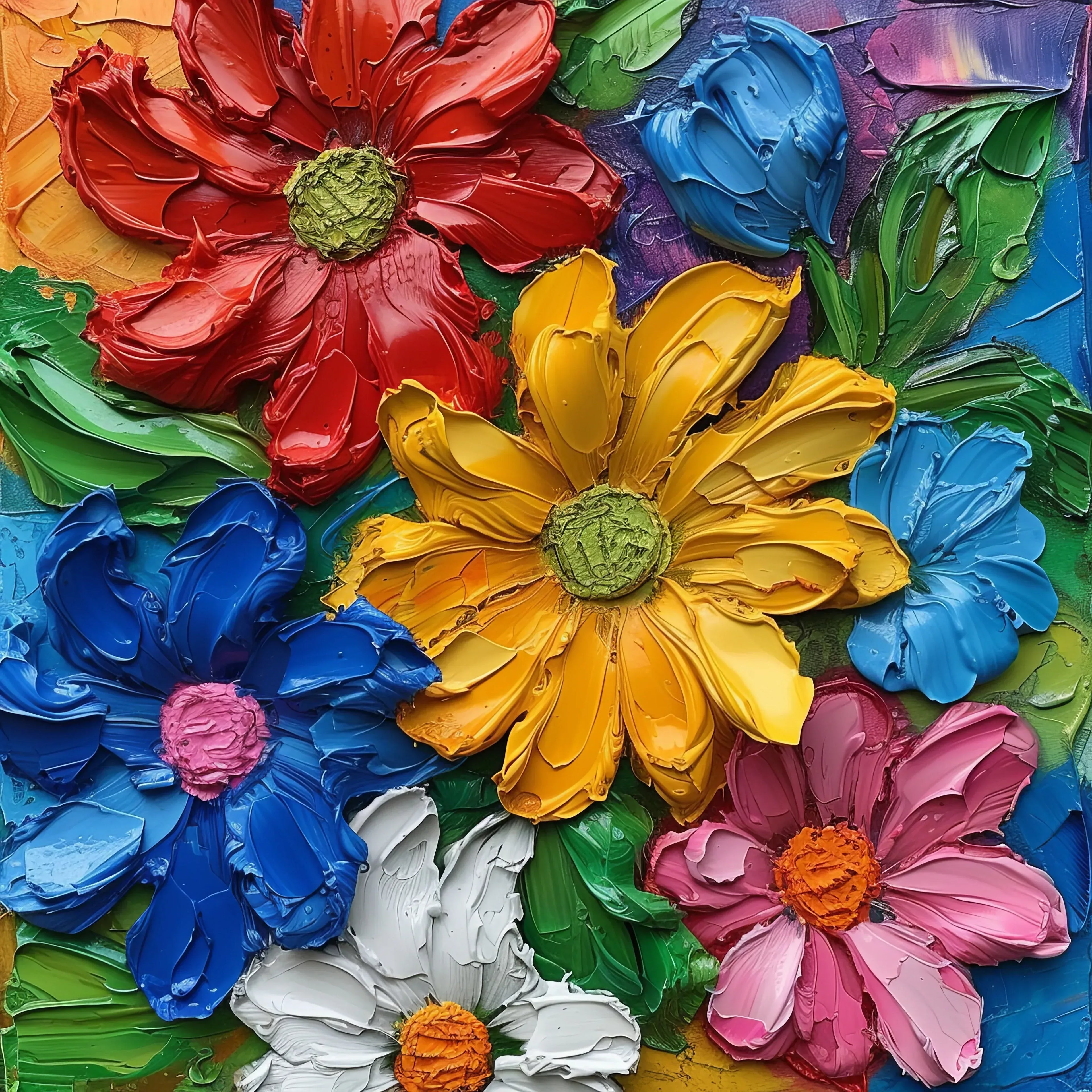 Blumen 2 Bunt Ölcharakter Wandbild Kunstdruck auf Leinwand | Wandbild Galerie