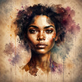 Afrikanerin Nr. 2 – Portrait mit Locken Aquarell Kunstdruck auf Leinwand
