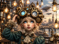 Kleine Steampunk-Erfinderin – Fantasie Wandbild fürs Kinderzimmer