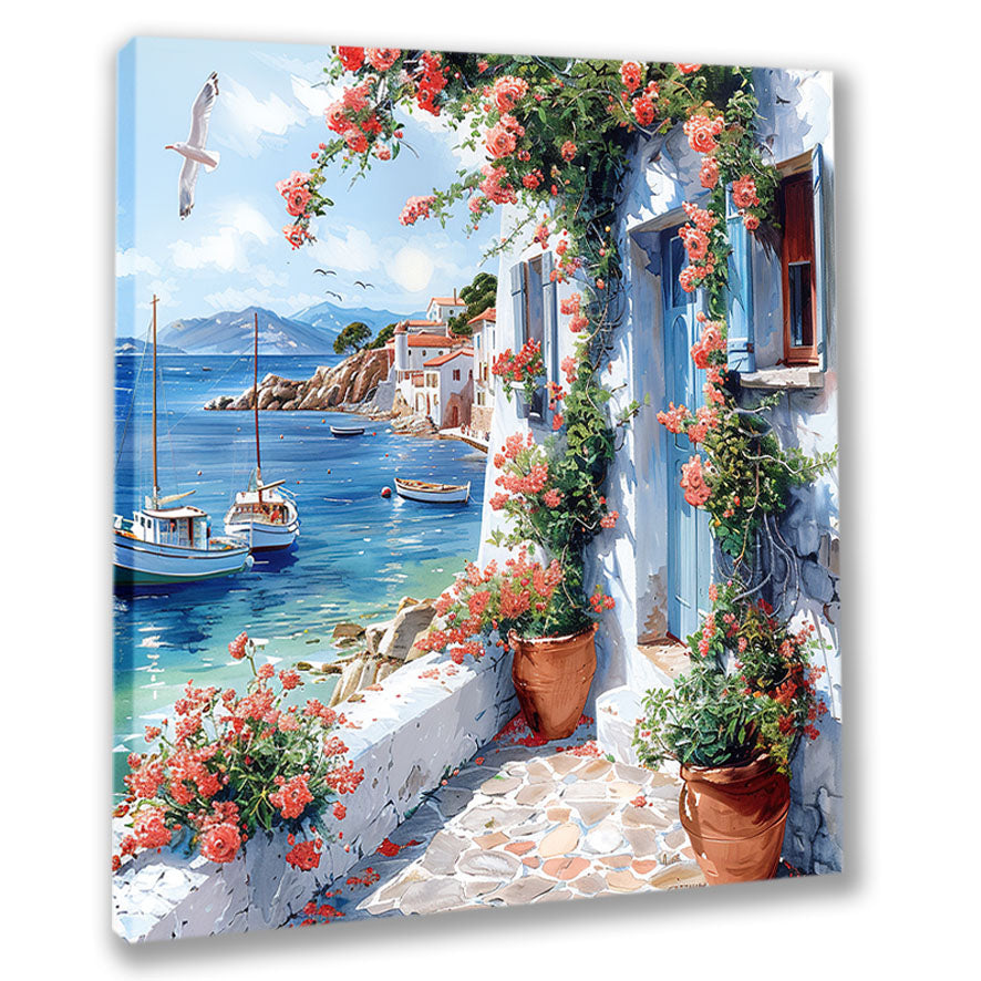 Mediterrane Küste 3  Landschaft Wandbild  Kunstdruck auf Leinwand