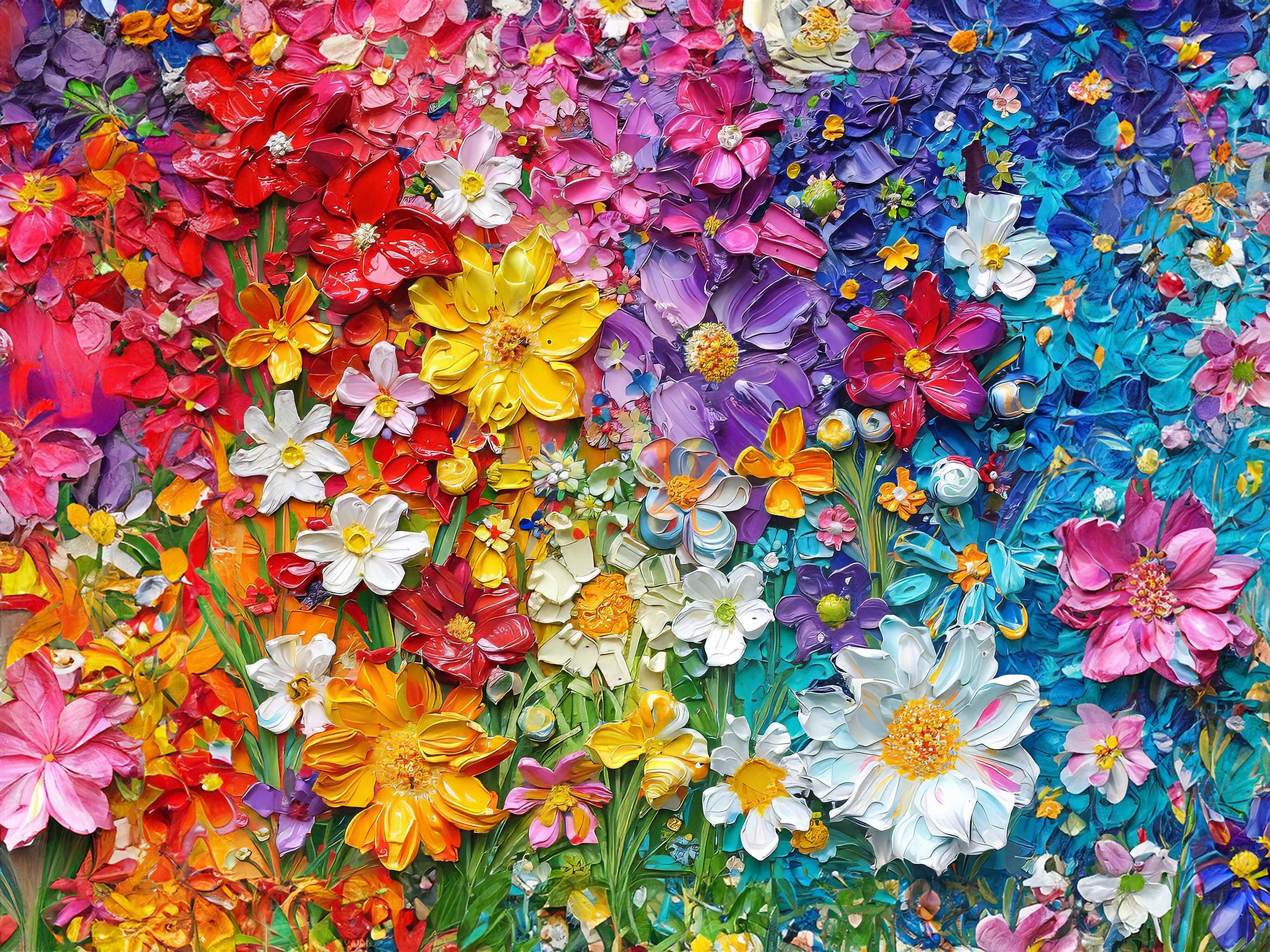 Wandbild Blumen Spachteltechnik Nr. 3 Kunstdruck auf Leinwand