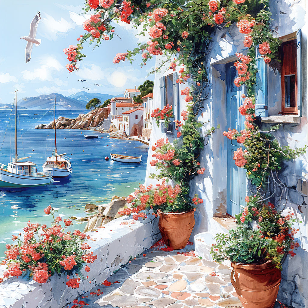 Mediterrane Küste 3  Landschaft Wandbild  Kunstdruck auf Leinwand