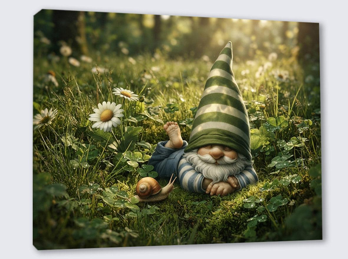 Wandbild Schlafender Wichtel auf der Wiese Kunstdruck auf Leinwand
