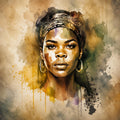Afrikanerin Nr. 3 – Portrait mit Kopftuch Aquarell Kunstdruck auf Leinwand