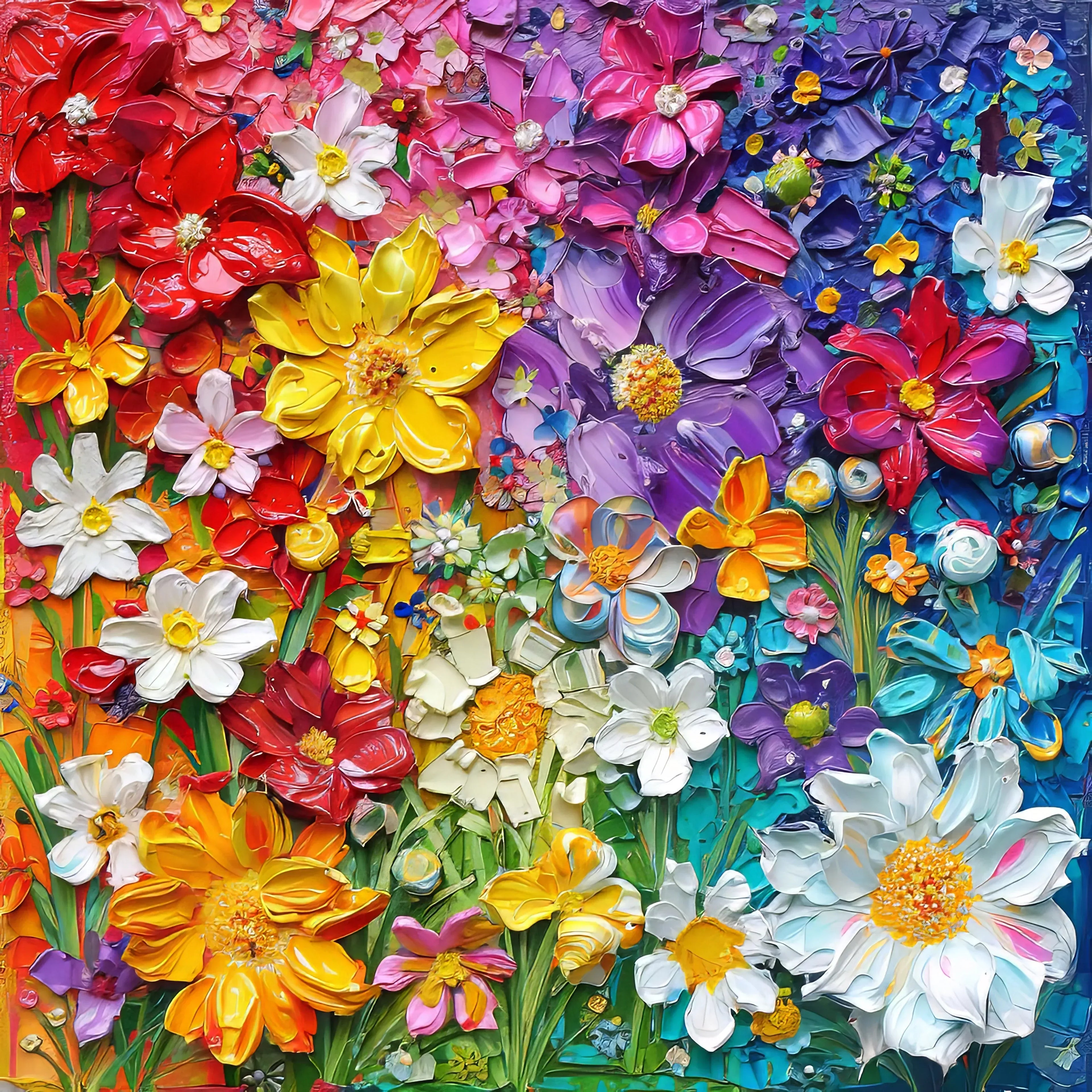 Blumen 3 Bunt Ölcharakter Wandbild Kunstdruck auf Leinwand | Wandbild Galerie