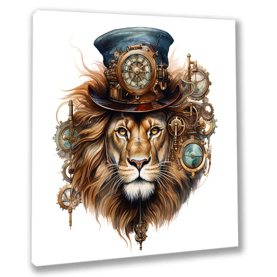 Wandbild Löwen 3 Steampunk Kunstdruck auf Leinwand direkt zum Aufhängen | Wandbild Galerie