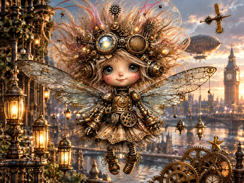 Mechanische Steampunk Fee – Fantasie Wandbild fürs Kinderzimmer