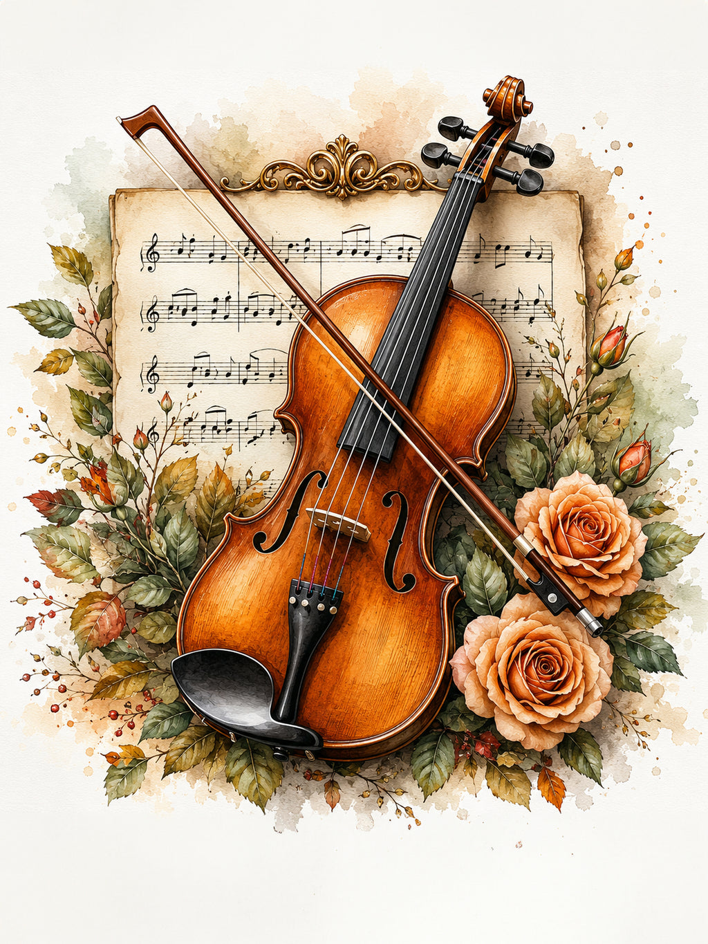Wandbild Romantische Violine 3 Kunstdruck auf Leinwand