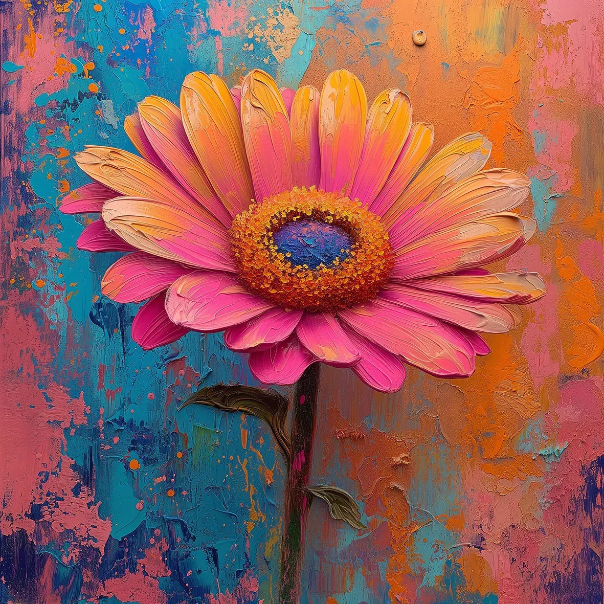 Blumen 4 Bunt Ölcharakter Wandbild Kunstdruck auf Leinwand | Wandbild Galerie