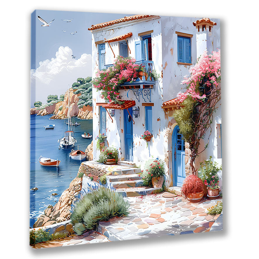 Mediterrane Küste 4  Landschaft Wandbild  Kunstdruck auf Leinwand