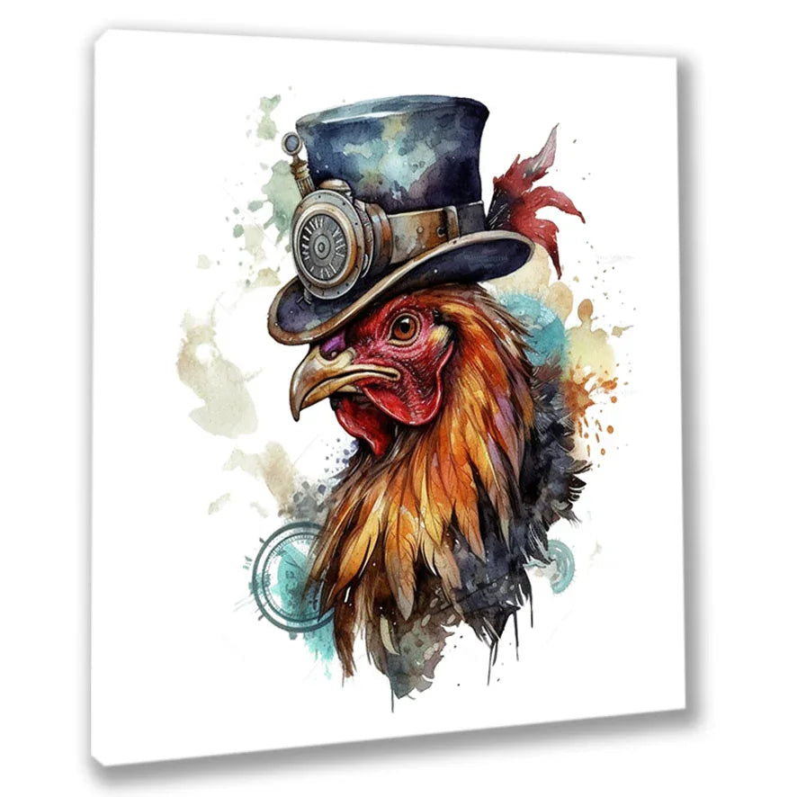 Wandbild Hahn Steampunk 2 Kunstdruck auf Leinwand direkt zum Aufhängen | Wandbild Galerie