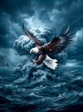 Wandbild Adler Seitenflug Sturmwolke Hochsee Brandung Blaue Stimmung Kunstdruck auf Leinwand