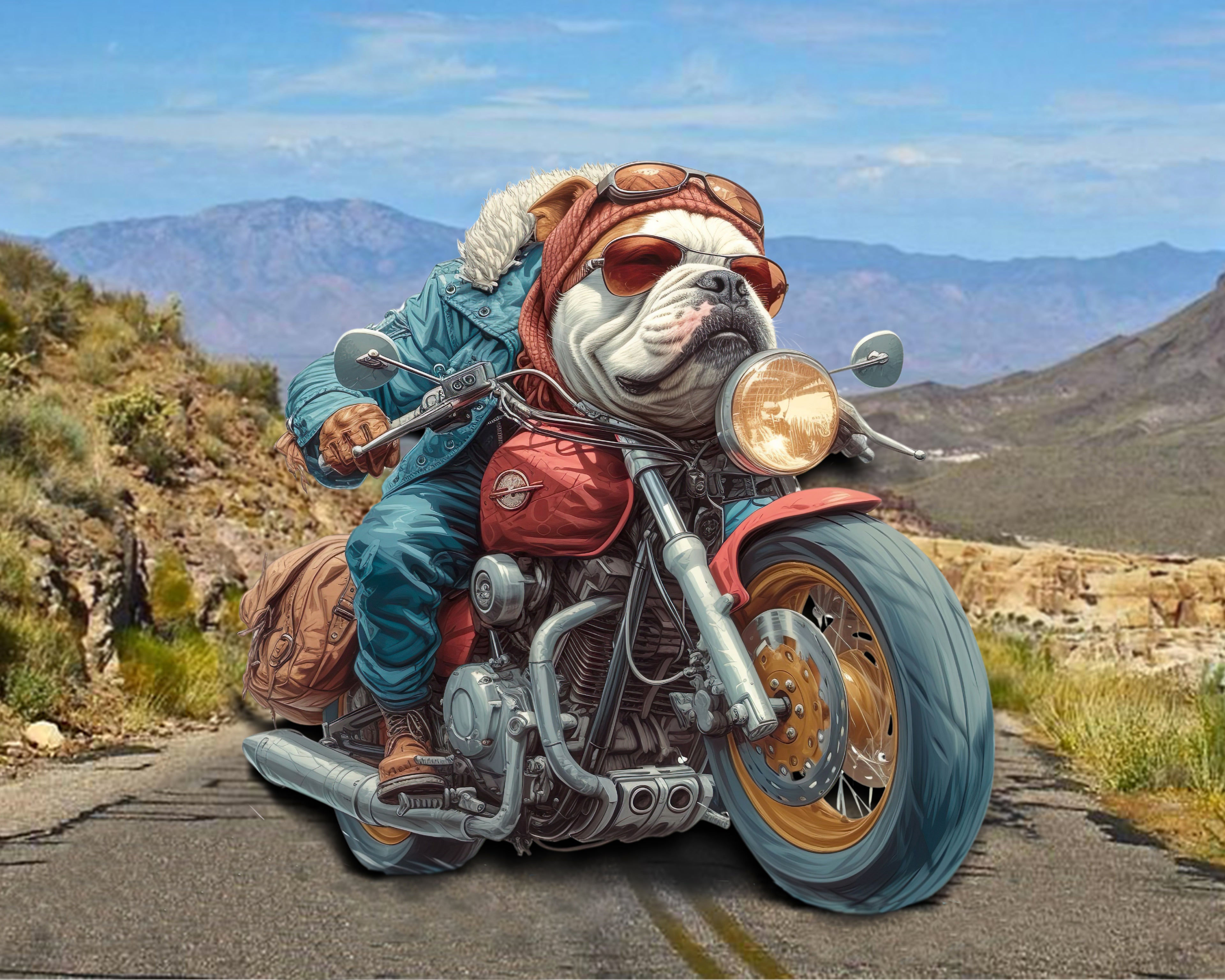 Wandbild Hunde auf Motorrad 4 Kunstdruck auf Leinwand