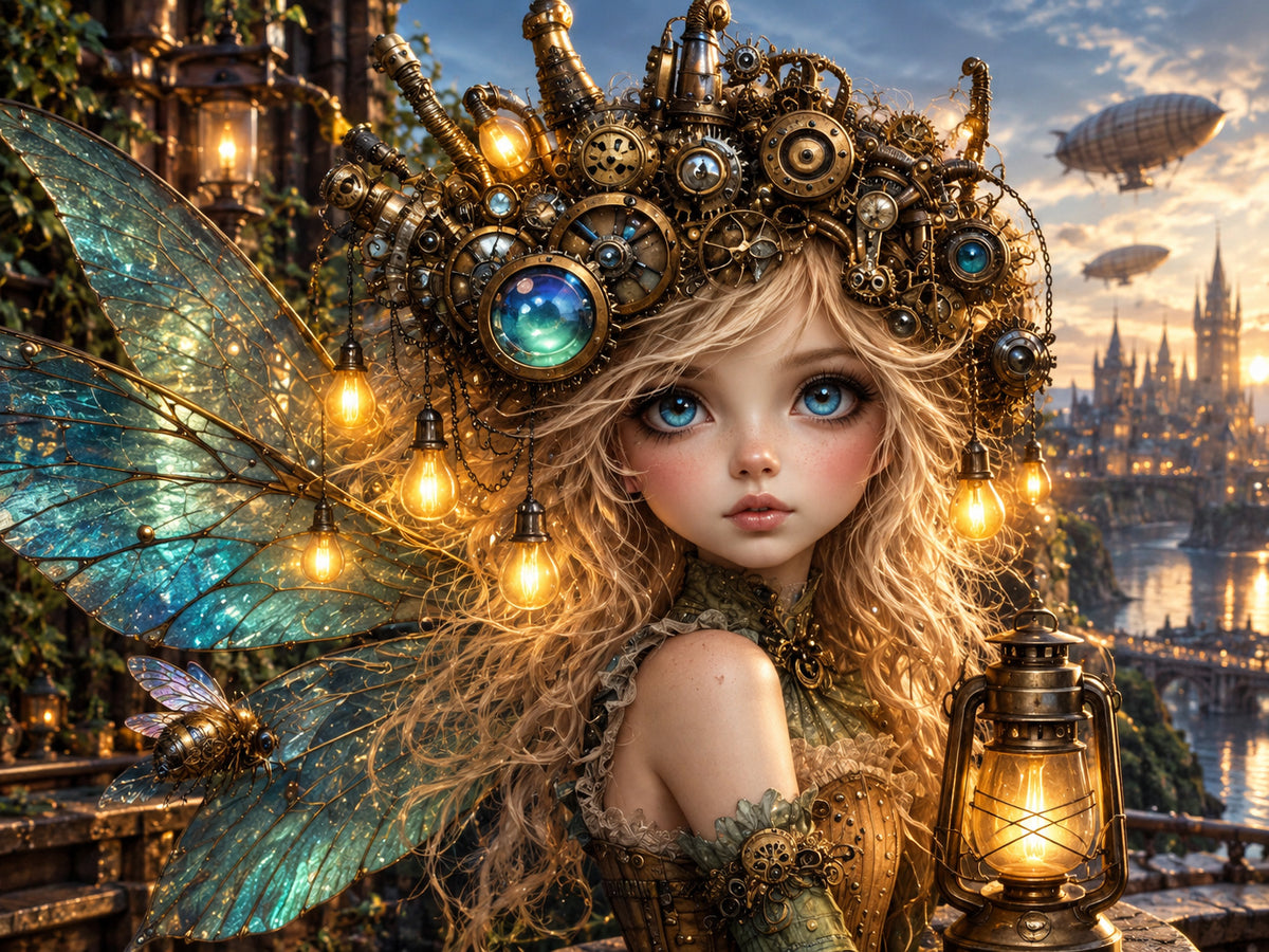 Steampunk Elfenprinzessin – Fantasie Wandbild fürs Mädchenzimmer