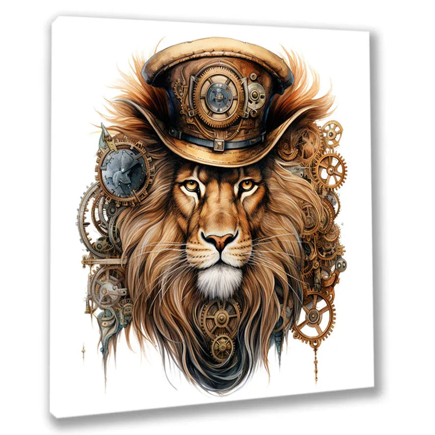 Wandbild Löwen 4 Steampunk Kunstdruck auf Leinwand direkt zum Aufhängen | Wandbild Galerie