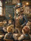 Wandbild Löwen Steampunk Lehrer Kunstdruck auf Leinwand