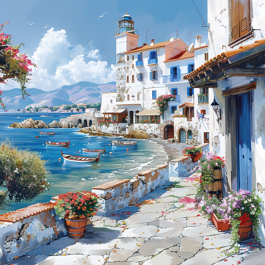 Mediterrane Küste 5 Landschaft Wandbild  Kunstdruck auf Leinwand