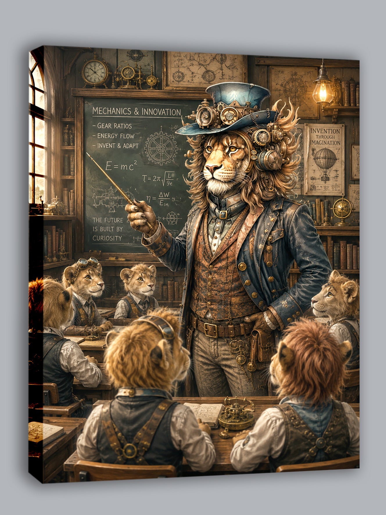 Wandbild Löwen Steampunk Lehrer Kunstdruck auf Leinwand