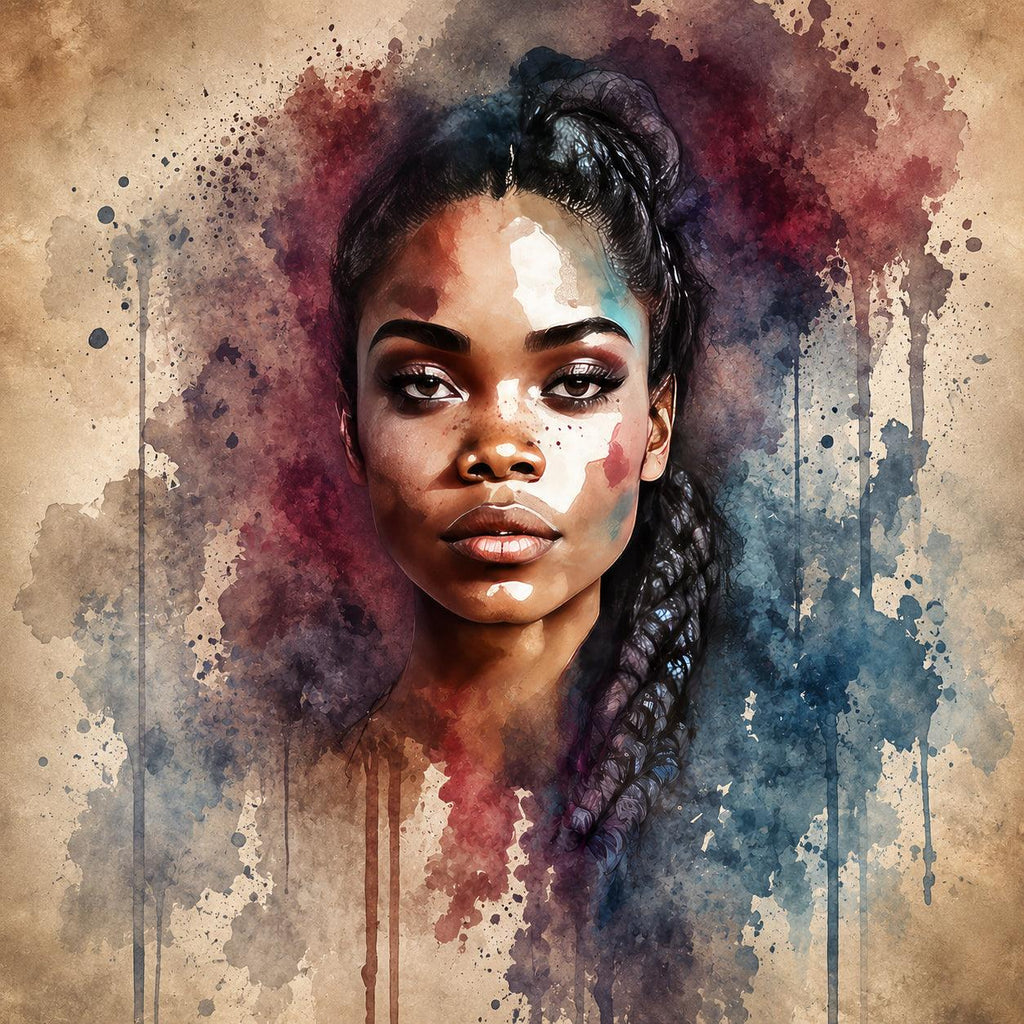 Afrikanerin Nr. 5 – Portrait mit Zöpfen Aquarell Kunstdruck auf Leinwand