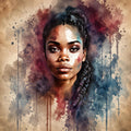 Afrikanerin Nr. 5 – Portrait mit Zöpfen Aquarell Kunstdruck auf Leinwand