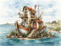 Wandbild Hausboot Karikatur 5 Kunstdruck auf Leinwand