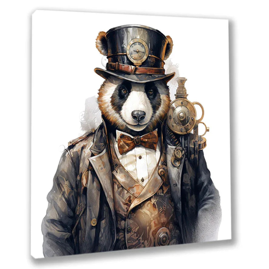 Wandbild Panda 5 Steampunk Kunstdruck auf Leinwand direkt zum Aufhängen | Wandbild Galerie