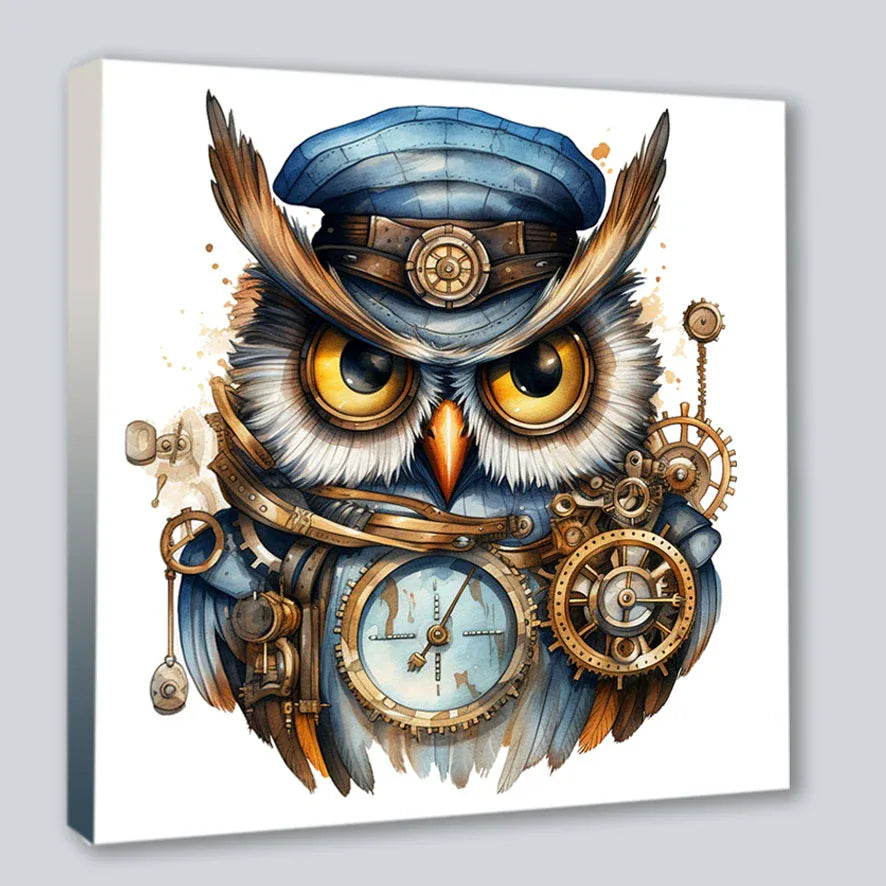 Wandbild Eule 5 Steampunk Kunstdruck auf Leinwand | Wandbild Galerie