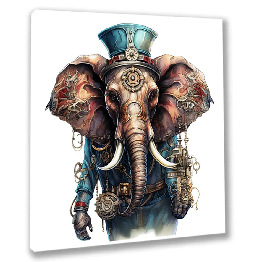 Wandbild Elefant 5 Steampunk Kunstdruck auf Leinwand direkt zum Aufhängen | Wandbild Galerie