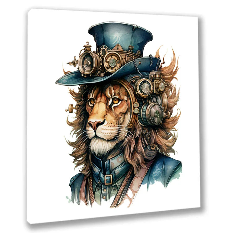 Wandbild Löwen 5 Steampunk Kunstdruck auf Leinwand direkt zum Aufhängen | Wandbild Galerie