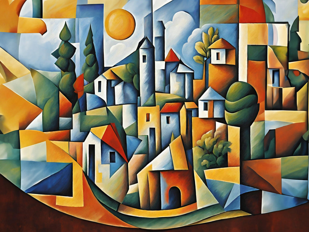 Wandbild Mediterranes Dorf Picasso Style Kunstdruck auf Leinwand