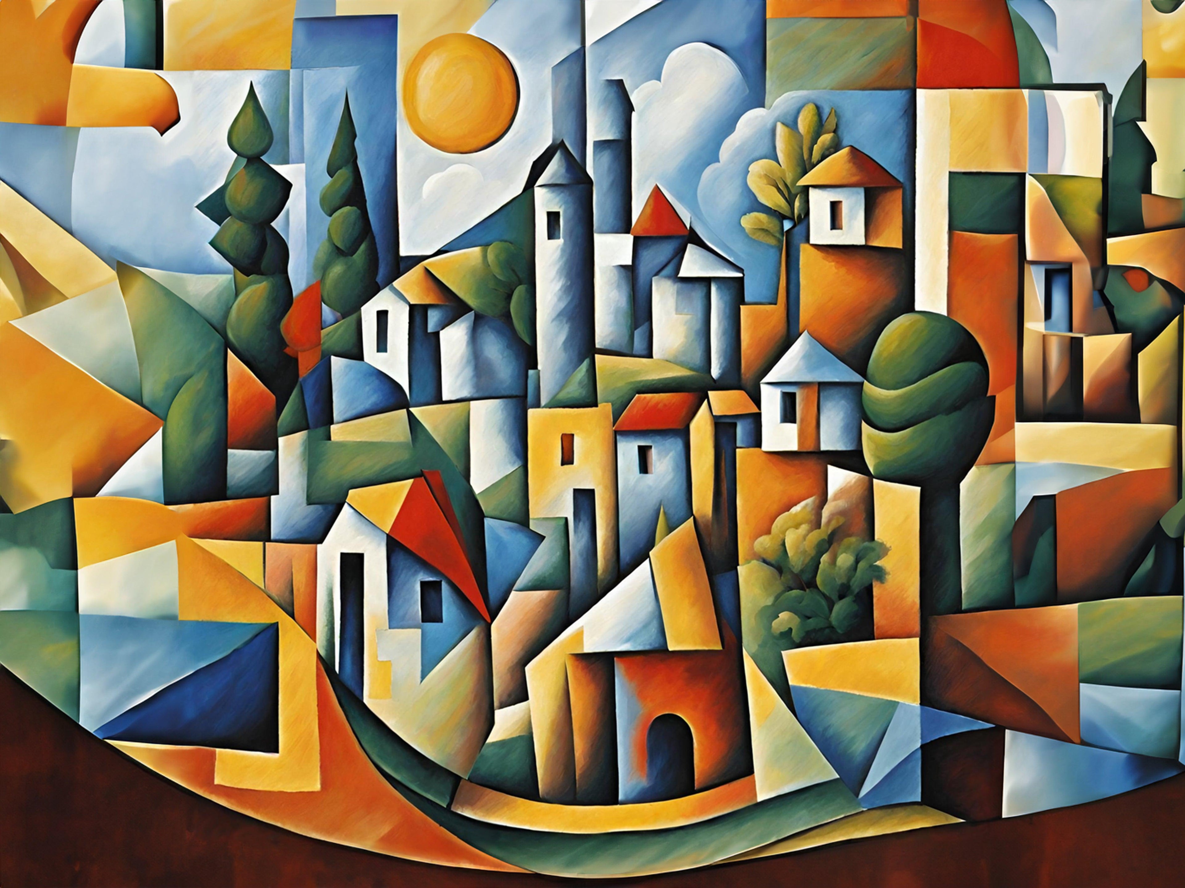 Wandbild Mediterranes Dorf Picasso Style Kunstdruck auf Leinwand