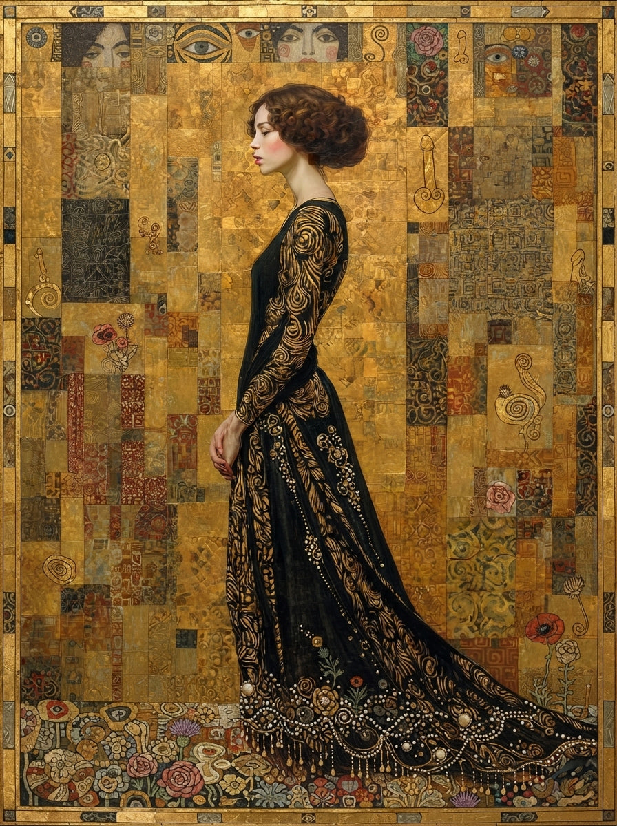 Wandbild Klimt Stil Goldene Frau 5 Kunstdruck auf Leinwand