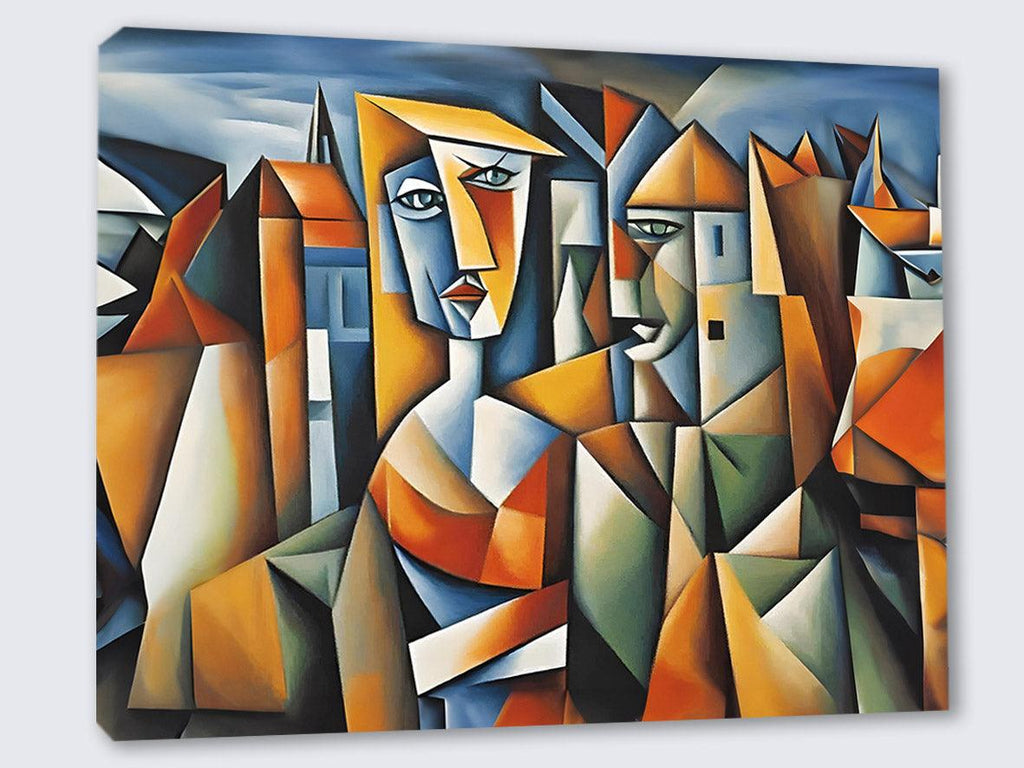 Wandbild Kubistische Frau mit Figuren Picasso Style Kunstdruck auf Leinwand