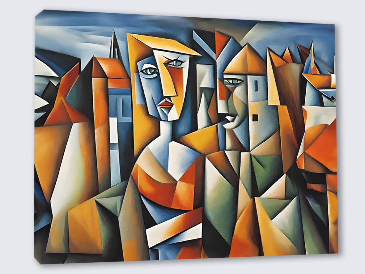 Wandbild Kubistische Frau mit Figuren Picasso Style Kunstdruck auf Leinwand