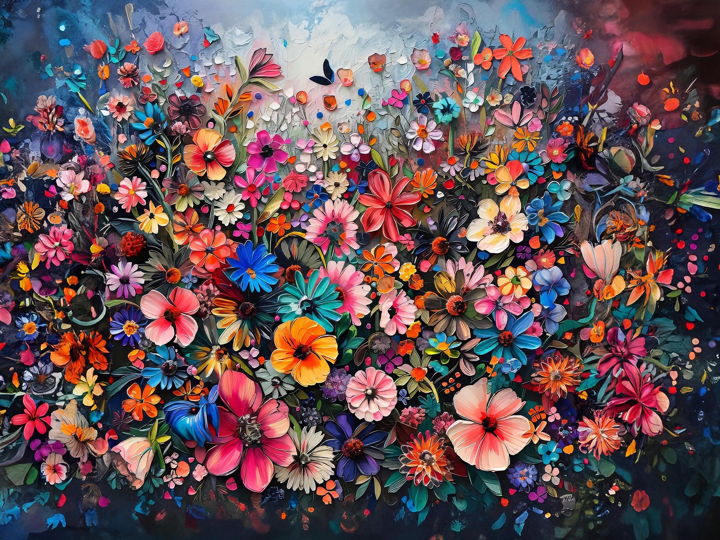 Wandbild Blumen Spachteltechnik Nr. 6 Kunstdruck auf Leinwand