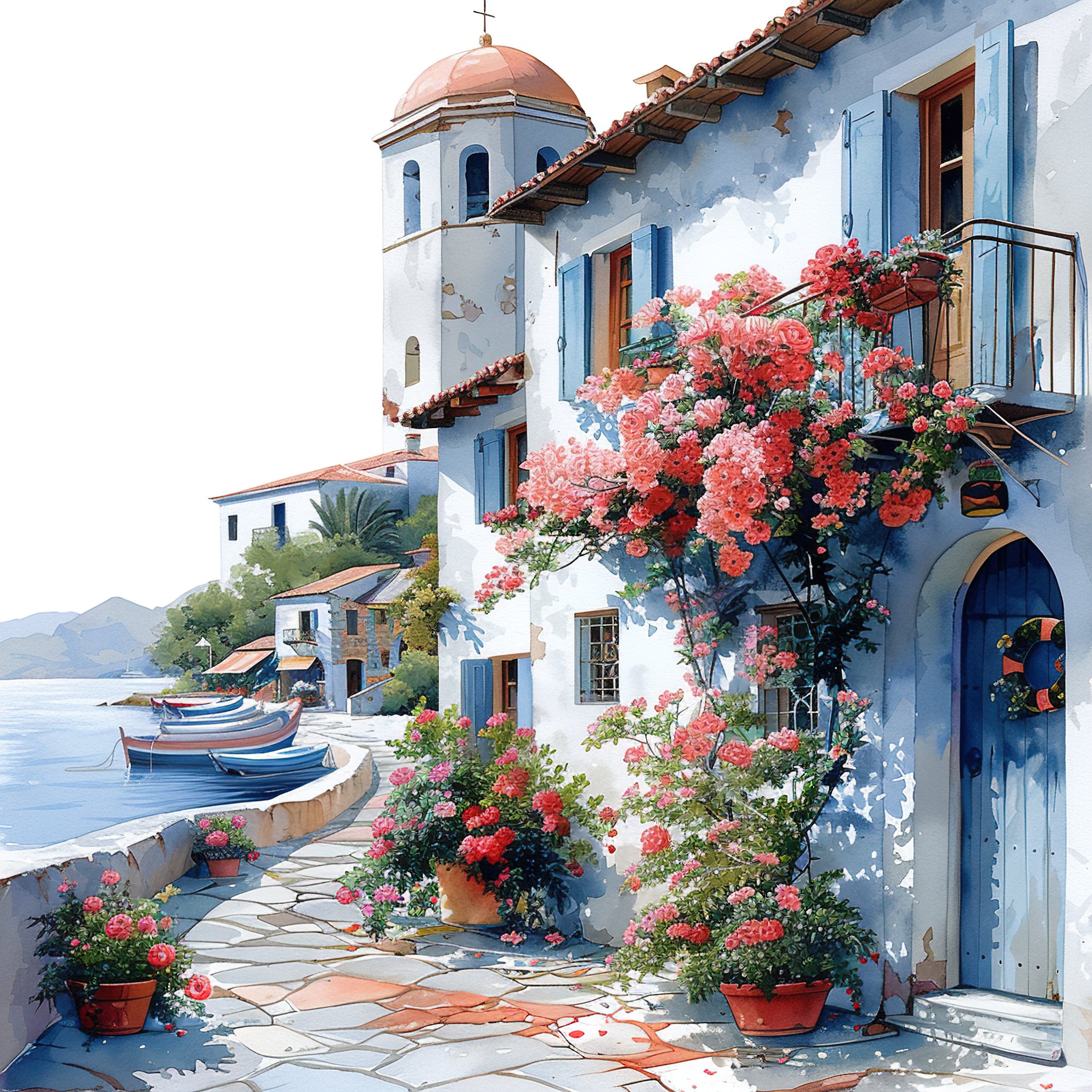 Mediterrane Küste 6 Landschaft Wandbild  Kunstdruck auf Leinwand