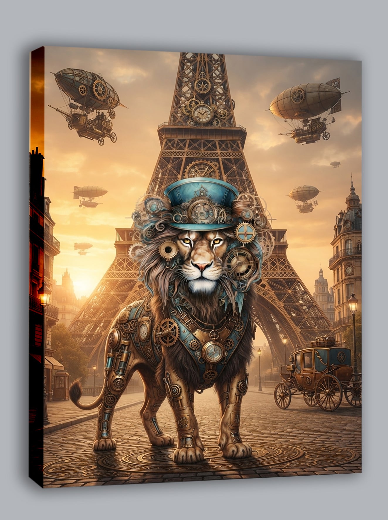 Wandbild Löwen Steampunk Paris Kunstdruck auf Leinwand