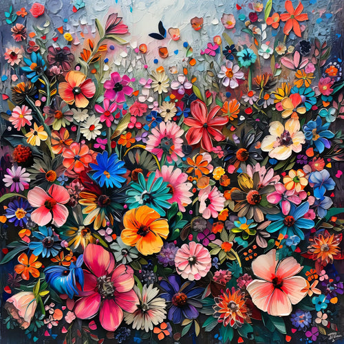 Blumen 6 Bunt Ölcharakter Wandbild Kunstdruck auf Leinwand | Wandbild Galerie