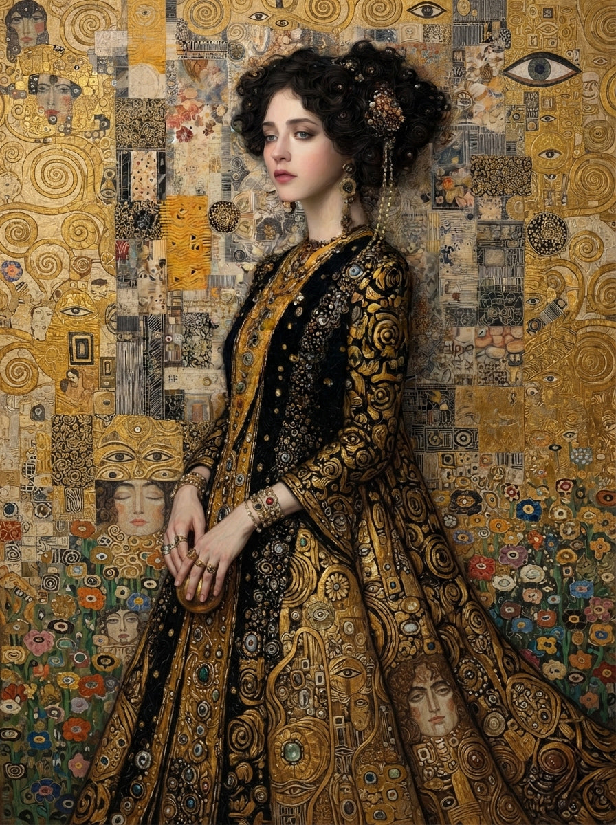 Wandbild Klimt Stil Goldene Frau 6 Kunstdruck auf Leinwand