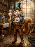 Wandbild Eichhörnchen Steampunk Uhrmacher Grüner Zylinder Uhrenatelier Kunstdruck auf Leinwand