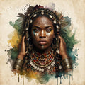Afrikanerin Nr. 6 – Stammeskönigin mit Schmuck Aquarell Kunstdruck auf Leinwand