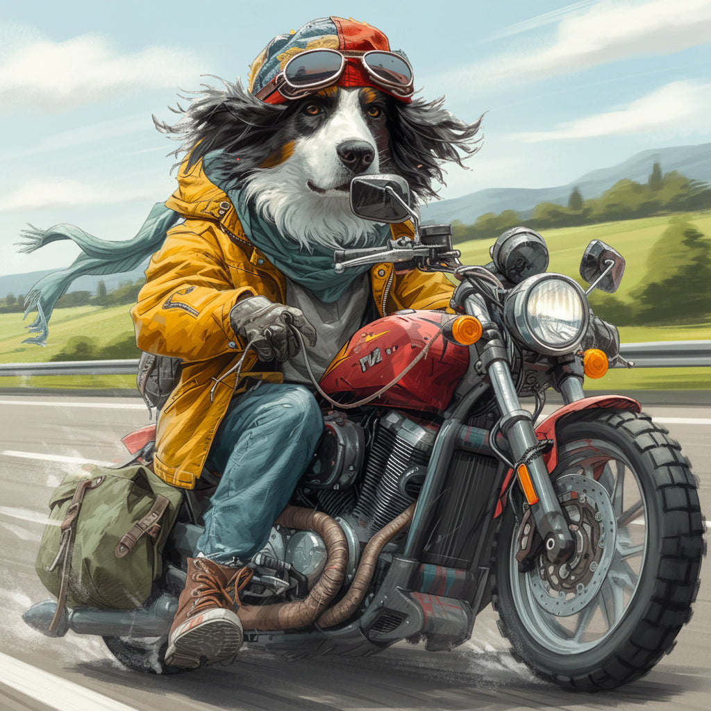Wandbild Hunde auf Motorrad 6 Kunstdruck auf Leinwand