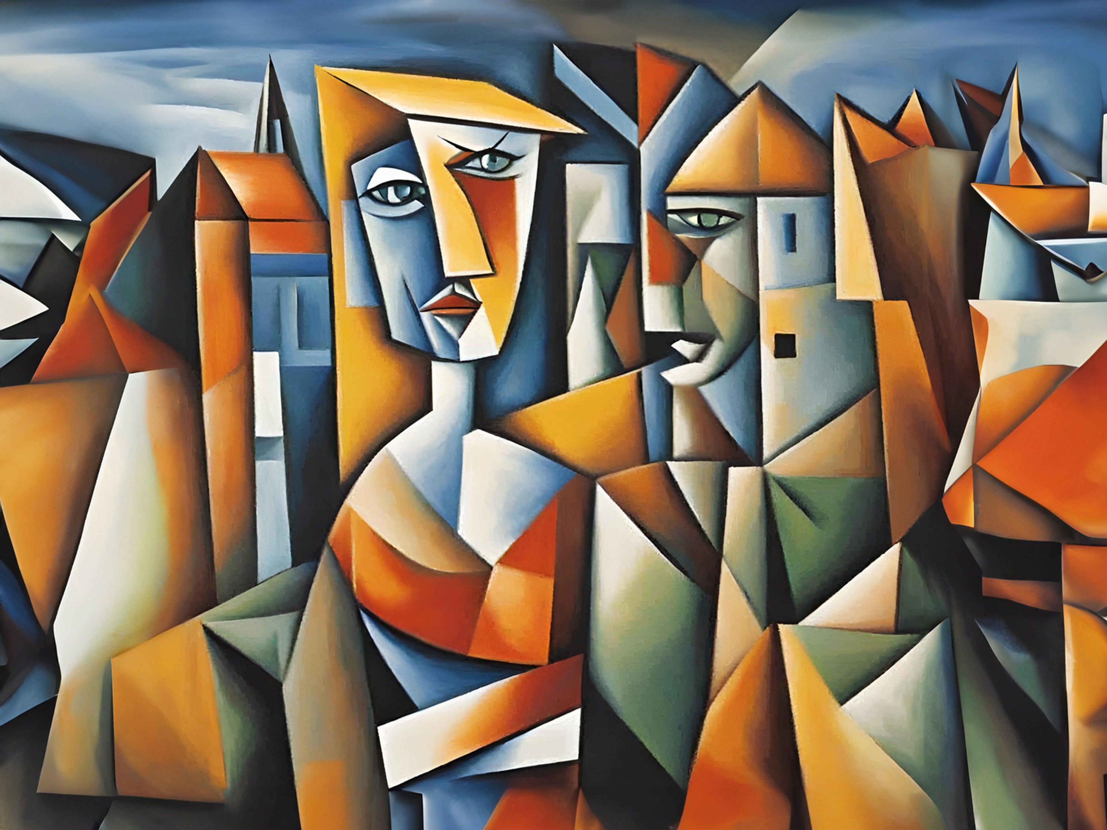 Wandbild Kubistische Frau mit Figuren Picasso Style Kunstdruck auf Leinwand
