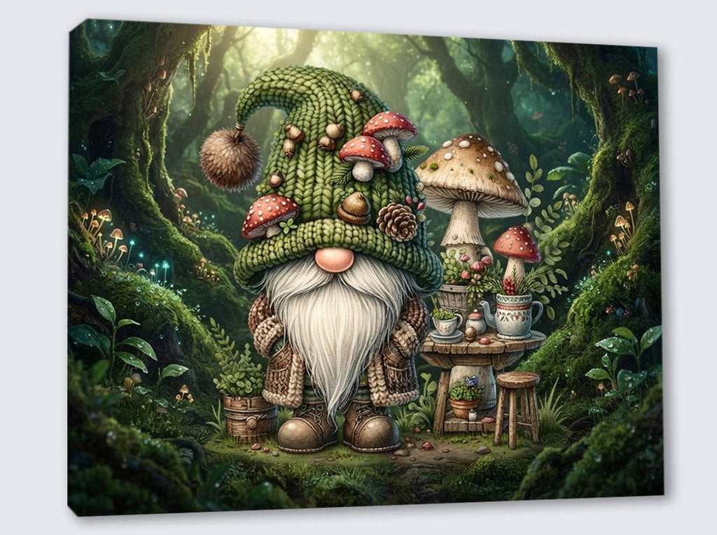 Wandbild Wichtel beim Waldtee im Zauberwald Kunstdruck auf Leinwand