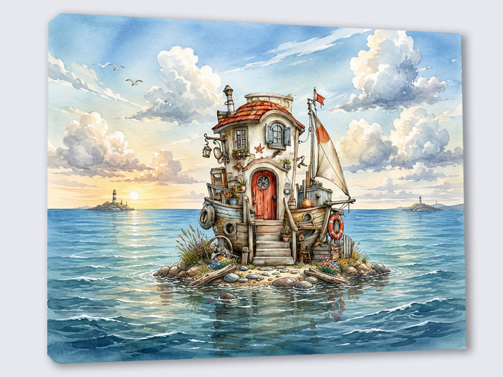 Wandbild Hausboot Karikatur 4 Kunstdruck auf Leinwand