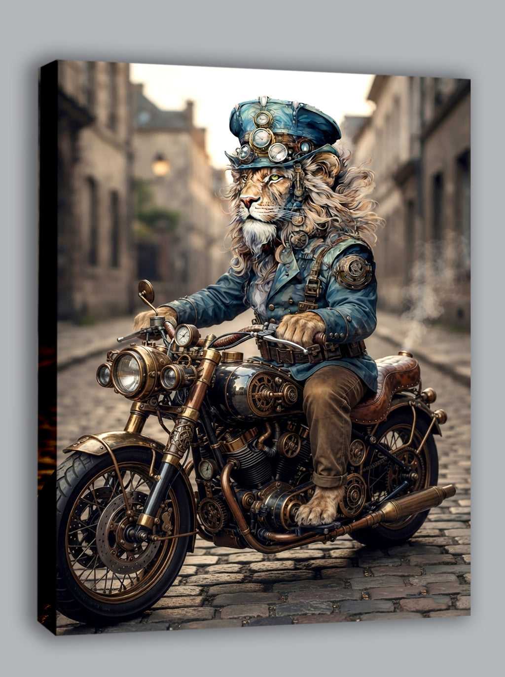 Wandbild Löwen Steampunk Motorrad Kunstdruck auf Leinwand