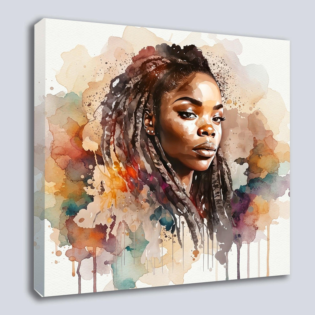 Afrikanerin Nr. 7 – Portrait mit Dreadlocks Aquarell Kunstdruck auf Leinwand